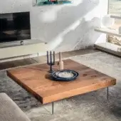 Exclusive Lago Air coffee table in wood exhibits a smooth matte finish with seemingly invisible tempered glass legs