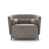 Distinguished OAK Melodia lounge chair upholstered in textured gray fabric with sleek dark metal feet and detachable lumbar support