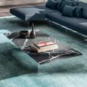 Distinguished Lago Air coffee table with black marble-patterned top and transparent tempered glass legs in glossy finish