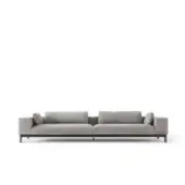 Superior OAK Opera sofa with smooth gray textile upholstery and dark toned metal framework with bolster pillows
