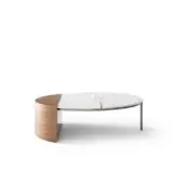 Superior OAK Central coffee table with walnut wood and marble top showcasing a semi-circular design with a thin metal frame