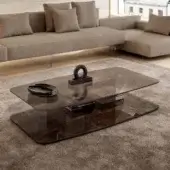 Lavish Lago Layers coffee table with two tiers of tinted glass and a marble-effect base with glossy finish