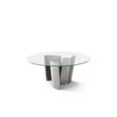 Distinguished OAK Madison table with a light grey glass tabletop and swirling glossy pillars built for a subtle chromatic contrast