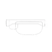 Visor design, linear illustration, white background, horizontal band with curved oval, rectangular fastenings, dashed upper edge, schematic style.