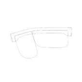 Rectangular eyeglasses with a thick, rounded frame and curved visor, shown as a technical line drawing against a white background.