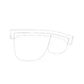 Sunglasses line drawing, black frames, oversized curved lenses with thick rounded bridge and substantial temples.