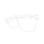 Eyeglasses black line drawing, thick rectangular frame, rounded edges, prominent browline, curved temples, minimalist modern eyewear design.