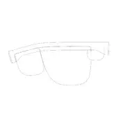 Rectangular eyeglasses line drawing, white background, thick bridge, rounded lenses, textured temple detail, minimalist eyewear design.