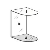 Isometric illustration of a gray geometric form, a cylinder with pentagonal caps labeled A and B, featuring textured surfaces and etched lines.