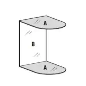 Geometric prism rendering featuring gray trapezoidal forms labeled “A” and a central rectangular “B” shape, with etched diagonal lines.