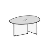 Round glass table with clear acrylic base, light gray top, and etched lines, minimalist modern design, studio product shot.