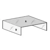 Geometric side table, gray acrylic, cantilevered design with etched lines and matte finish against a white backdrop.