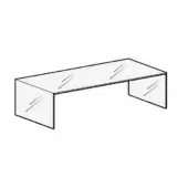 Acrylic coffee table, transparent finish, rectangular form with cantilevered supports and etched diagonal lines for texture.