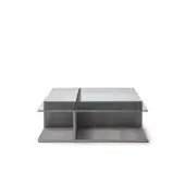 Distinguished OAK Assolo coffee table with a square silhouette and medium gray concrete-like wood base with matte finish