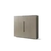 Superior OAK Canzone TV cabinet with textured light grayish-brown wood and painted metal handles offering concealed storage and illuminated shelving