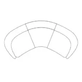 Sectional sofa line drawing, curved white upholstery, crescent-shaped design with three connected segments, rounded armrests, modern aesthetic.