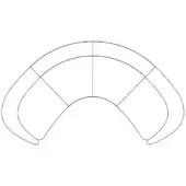 Sectional sofa black line drawing, curved modular segments, rounded form, thin black delineations, white background, simple design.