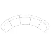 Curved sectional sofa, light gray fabric, modular design with seven rectangular units forming a rounded seating area against a white backdrop.