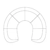 Modular seating schematic, black lines on white, curved horseshoe shape with open center and grid-like segment pattern.