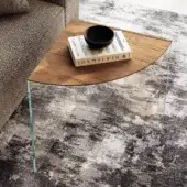 Exceptional Lago Snip side table with warm brown wood tabletop and elegant tempered-glass support in matte finish