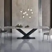 Exceptional Cattelan Italia Stratos table with Marmi Ardesia ceramic top and graphite embossed lacquered steel base
