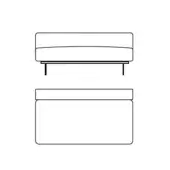 Rectangular and square ottomans line drawings, white background, minimalist style, tapered legs, geometric forms, technical illustration.