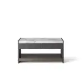 Superior OAK Ritornello sideboard with white marble and dark grey leather drawers, built in gray eucalyptus wood