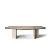 Distinguished OAK Sinfonia table with captivating oval tabletop in light beige and dark brown with matte finish bases