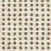 Olive-green floral textile pattern on cream background, dense grid arrangement, woven texture, muted colors, natural fiber appearance.