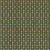 Woven texture displaying a grid pattern in brown, green, and beige tones with square elements and subtle variations creating visual depth.