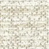 Woven fabric swatch, off-white and olive, dense irregular texture with horizontal bands, nubby boucle-like surface, suitable for upholstery.