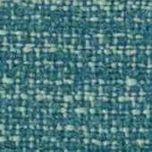 Teal and off-white tweed fabric swatch with dense woven texture, irregular yarn, and compact nubby weave highlighted by even lighting.