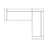 Built-in cabinetry schematic, white lines, rectangular panels forming a corner configuration with recessed and divided sections.