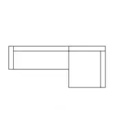 Corner desk line drawing, L-shaped workstation, white background, simple rectangular form, technical illustration, clean lines, schematic design.