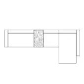 Sectional sofa line drawing, light upholstery, L-shape, wood-grain panel, boxy armrests, low profile, schematic illustration, white background.