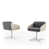 Distinguished Bizzotto Italia Plume armchair with dark gray textile and matte beige synthetic shell, built with a shiny metal swivel base
