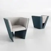 Exceptional Bizzotto Italia Sensu lounge chair with light grey cushioned textile and matte Blu Pavone metal frame