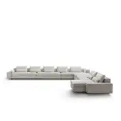 Distinguished OAK Concerto sectional with light beige textile upholstery and metallic aluminum feet construction