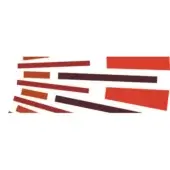 Abstract rectangular composition of orange, red, and brown shades arranged in overlapping layers against a white background.