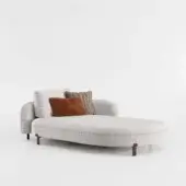 Exceptional Bizzotto Italia Amulet chaise lounge with light gray woven textile and Rame legs, accented with rust and beige cushions