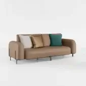 Lavish Bizzotto Italia Amulet sofa with light brown matte upholstery, curved armrests and Titanium details