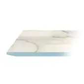Marble tile with white base, grey veining, beveled edge, and teal band; smooth, glossy surface with subtle wing edge detail.