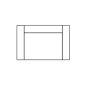 Minimalist furniture schematic with black lines on white, displaying a rectangular frame divided into sections by horizontal and vertical lines.