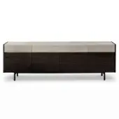 Elegant 4 Mariani Equa sideboard with dark-stained wood, lighter-toned top and hand-brushed lacquered sides built on a metal support