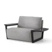 Sophisticated 4 Mariani Fellini lounge chair with light gray textile and dark glossy marble-like table surface built with a solid poplar wood frame