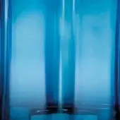 Abstract blue composition, vertical translucent structure, dark framing bands, soft focus, layered tones, blurred base, diffused light.