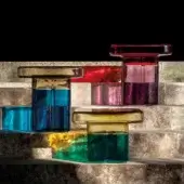 Exceptional Reflex Tau Murano side table with gradient yellow to green handcrafted Venetian glass and glossy finish