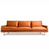 Exceptional 4 Mariani Joshua sofa with light brown leather and curved flat steel profile base