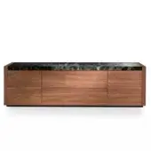 Exceptional 4 Mariani Materica sideboard with flamed black walnut wood and Emperador Light marble top in brushed satin finish