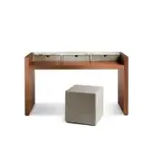 Elegant 4 Mariani Materica desk crafted in flamed black walnut wood with saddle leather drawers and Emperador Light marble accents with matte finish
